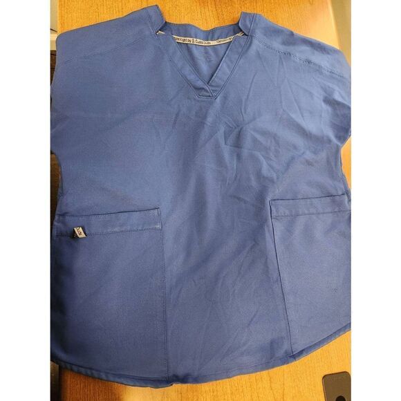 ClimateRight by Cuddl Duds Scrub Top Women's Size L Metro Blue 2 Way Pockets - Picture 2 of 7